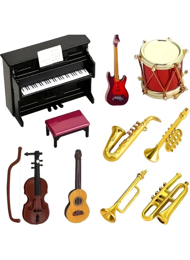 11 Piece Miniature Classical Musical Instrument Set – Piano, Guitar, Violin and Saxophone Models for Dollhouse Decoration and Display Collection - Image 1